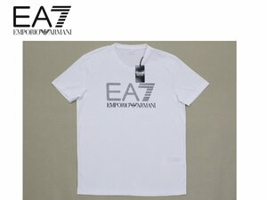 3万新品◆L◆【EMPORIOアルマーニ EA7】ストレッチ モノトーンロゴ 浅VネックTシャツ エンポリオ 白 1円