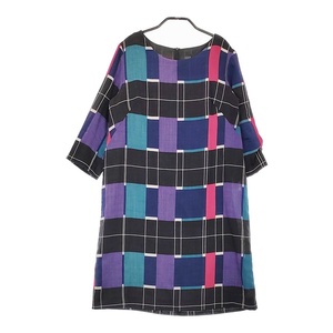 marimekko Raja ルック サイズ34 ウール 七分袖 ワンピース ブラック ネイビー マリメッコ 4-1223T 254365