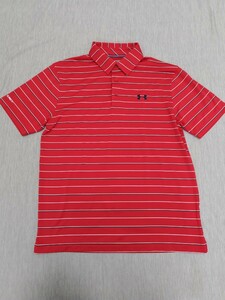 ☆美品☆【UNDER ARMOUR】アンダーアーマー 半袖ポロシャツ 赤 レッド ボーダー M ゴルフウェア GOLF スポーツ ファッション シャツ