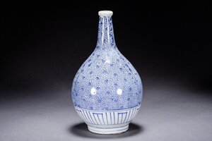 【善古堂】某有名オークション買入 時代物 古伊万里・有田 呉須 染付き花瓶 花入 花生 和風インテリア 骨董品 古美術1125-135S01