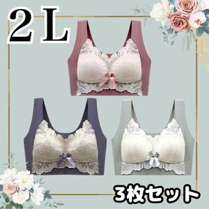 シームレスノンワイヤーブラ　3色セット　ナイトブラ　育乳　くすみカラー　可愛い　2Ｌ