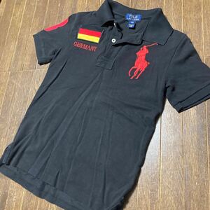 ポロラルフローレン半袖ポロシャツ黒ワッペン刺繍黒キッズS８歳程度POLO ビッグポニー 半袖