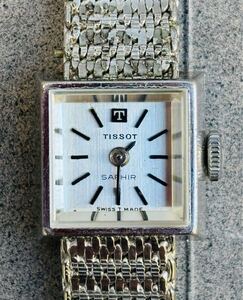 【希少】TISSOT ティソ SAPHIR サフィール SS シルバー文字盤 手巻き レディース腕時計 未稼働品 クォーツ スクエア SWISS MADE 金属ベルト