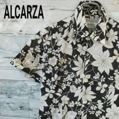 《希少》ALCARZAアロハシャツ☆ブラック☆白黒☆L☆花柄