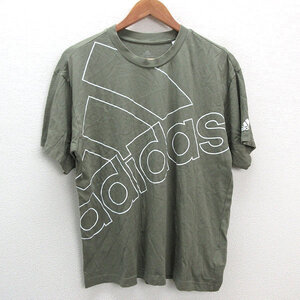 s■アディダス/adidas ビッグロゴプリント Tシャツ GK9428【L】カーキ/MENS/35【中古】