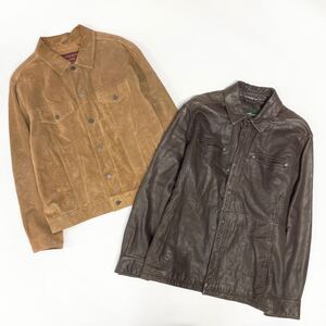 a17♪④ 〈大きいサイズ☆〉 Eddie Bauer エディーバウアー 2点まとめ 2点セット レザージャケット スエードアウター XL メンズ 紳士服