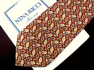 ♪26865C♪良品【植物 葉っぱ ペイズリー 柄】ニナ リッチ【NINA RICCI】ネクタイ