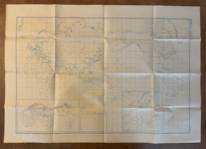 ■送料無料■ 世界地図 学窓 地図 古地図 古書 古文書 紙 印刷物 山海堂 時代不明 縦62cm 横88cm ●汚れ＆破損あり /くKAら/PA-5569