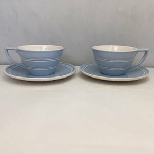 T102106☆WEDGWOOD ウ ェッジウッド JASPER CONRAN ジャスパーコンラン カップ&ソーサー 2客セット ブルー☆