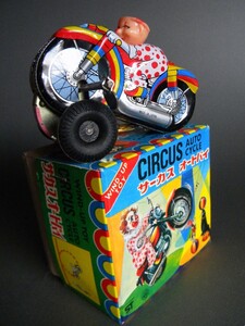 当時物 ★★CIRCUS AUTOCYCLE アクロバット走行回転 ゼンマイ 作動良好 sofvi ピエロ !! 日本製 ブリキ/ソフビ★★未使用 デッドストック品