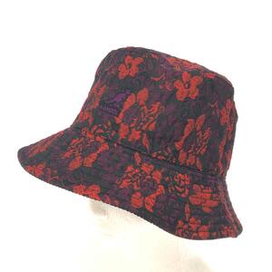 未使用品◆KANGOL カンゴール バケットハット 帽子 M◆ ブラック/レッド ポリエステル フラワーエンボス ロゴ刺繍 ユニセックス 服飾小物