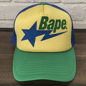 BAPESTA LOGO メッシュ キャップ Blue × green × yellow a bathing ape BAPE sta trucker hat cap エイプ ベイプ NIGO star スター w858