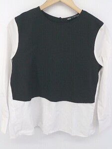 ◇ ZARA レイヤード風 プリーツ 長袖 ブラウス カットソー サイズEUR XS USA XS MEX 24 ブラック ホワイト系 レディース P