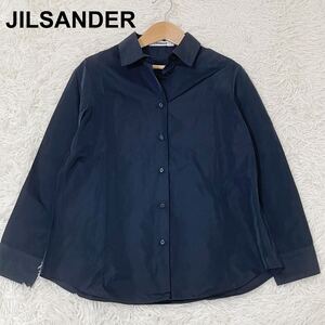 未使用品　JILSANDER シルクドレスシャツ　ネイビー　ジルサンダー　M レディース　ブラウス　madeinITALY