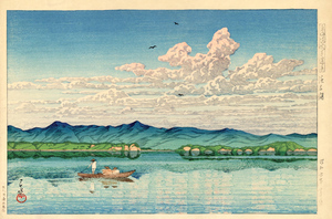 川瀬巴水　版画　浜名湖　39ｘ27ｃｍ　原寸ポスター　複製 ◆新版画　小原古邨　吉田博 　土屋光逸　浮世絵