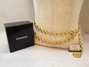 ★☆【シャネル】CHANEL ヴィンテージ ココマーク コイン チェーン ベルト アクセサリー ゴールド 保存箱 ot☆★