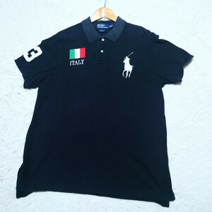 【1円〜】脅威の3Lサイズ ポロバイラルフローレン POLO by Ralph Lauren ポロシャツ ビッグポニー イタリア ブラック×ホワイト 