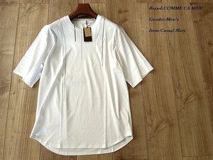 新品 COMME CA MEN コムサメン アシンメトリーラインプリントTシャツ 01ホワイト Lサイズ 42TG15 定価16,500円