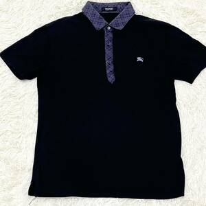 バーバリーブラックレーベル BURBERRY BLACK LABEL ポロシャツ　半袖　黒　チェック　ノバチェック　刺繍ロゴ　ホースロゴ　サイズ2（M）