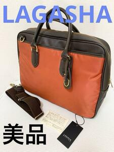 美品　ラガシャ LAGASHA ビジネスバッグ　ブリーフケース　メンズ　2way A4　ナイロン/合皮/牛革 ハンドバッグ メンズ