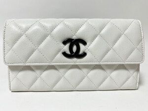 送料無料 CHANEL シャネル キャビアスキン マトラッセ ２つ折り 長財布 ロングウォレット 2021年クルーズ ホワイト 超美品