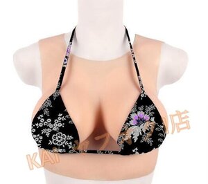 新品☆上質シリコンバスト ロアネック 丸い襟 シリコン胸 液体シリコン充填 人工乳房コスプレ女装 偽胸 仮装 女装バスト変装Cカップ 肌色