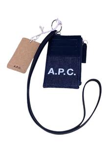 A.P.C. (アーペーセー) ストラップ付き カードケース コインケース 小銭入れ デニム×レザー 切り替え CODDP M63527 IAK インディゴ/025