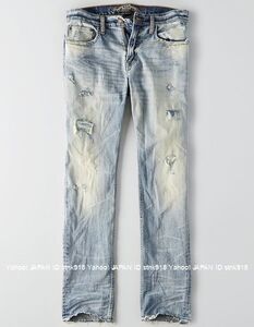 〓ラスト!! アメリカンイーグル/34×32/Slim Straight デニム/Light Destroy Wash