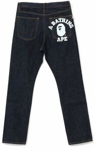 【極美品】A BATHINGAPE アベイシングエイプ バックプリントデニムパンツ TYPE-05 COLLEGE DENIM PANTS