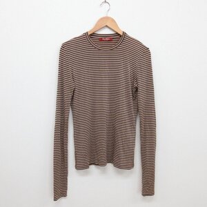 美品 23AW Max Mara マックスマーラステュディオ ボーダー柄 長袖 クルーネック Tシャツ カットソー M ブラウン×ブラック ◆