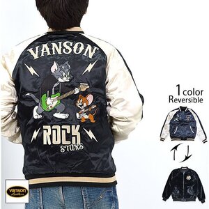 vanson×TOM＆JERRY サテン×ファー リバーシブルスカジャン◆vanson ブラックXLサイズ TJV-2444 バンソン ヴァンソン トムとジェリー 刺繍