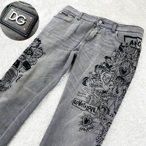 極美品/50サイズ XL相当◎ドルチェ&ガッバーナ DOLCE&GABBANA ドルガバ デニム パンツ ジーパン Gパン skinny 総柄 プリント