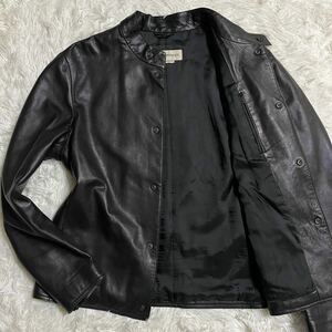 極美品 52size●EMPORIO ARMANI/エンポリオアルマーニ ●ラムレザージャケット シングルライダース ブルゾン 羊革 本革 メンズ 黒 XXL 薄手