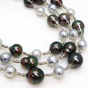 ＊南洋黒蝶真珠/アコヤ本真珠ネックレス＊j 約51.8g 約81.0cm 黒真珠 パール pearl jewelry necklace accessory silver DA5/DC0