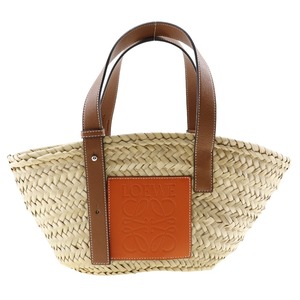 LOEWE ロエベ バスケットバッグ カゴバッグ トートバッグ ラフィア×レザー ベージュ レディース【I191824132】中古