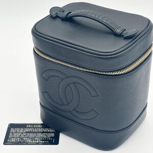 極美品 シャネル CHANEL キャビアスキン バニティ ポーチ ハンドバッグ ブラック ココマーク ギャランティあり シールあり 3番台