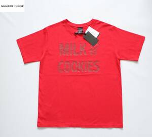 未使用【 NUMBER(N)INE ナンバーナイン 】Milk & Cookies 半袖 Tシャツ サイズ3 レッド F12-NT006 定価\8,925 ヒビ割れプリント 復刻