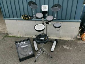 【秀】h88ubk74r　Roland V-Drums HD-3 電子ドラム アンプ 椅子 シールド付 音出し確認済　・楽器・　検索) ローランド　パーカッション