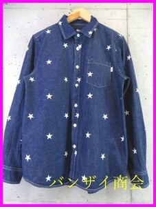 002c77◆美品です◆STUSSY ステューシー 星スター柄 長袖デニムシャツ S/ダンガリーシャツ/ブルゾン/スタジャン/オールド