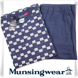 新品1円～★定価1.5万 Munsingwear マンシングウェア メンズ 綿100％ パジャマ M 長袖長ズボン スムース素材 伸縮 ヘンリーネック ◆4796◆