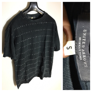 UNITED ARROWS ユナイテッドアローズ MONKEY TIME モンキータイム ロゴ柄 ドット 水玉 ボーダー 半袖 Ｔシャツ ブラック 黒 S