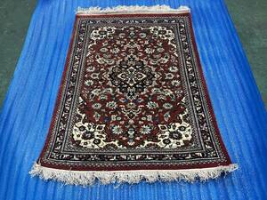 ★☆　Handknotted Persian Carpet ペルシャ絨毯 77×59cm 玄関マットサイズ GHOM used　☆★