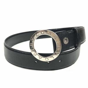 【ブルガリ】基準内 BVLGARI ベルト 黒 ロゴバックル 全長94cm 幅4cm 本革 レザー メンズ レディース イタリア製 サイズ調整可能 送料520円