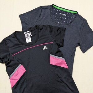 ☆AE20 adidas アディダス 福袋 レディース M 半袖 Tシャツ カットソー 2点 セット まとめ 黒 グレー スポーツ ウェア