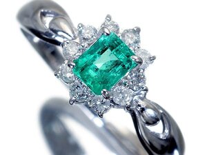 1円～【ジュエリー極】爽やかエメラルドグリーン煌く！良質天然エメラルド0.31ct＆ダイヤ0.15ct 高級K18WGリング k9434vg【送料無料】