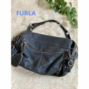 FURLA フルラ 本革セミショルダー バッグ 濃紺 レディース