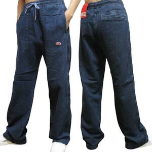 新品 直輸入 DIESEL JoggJeans トラックデニム ワイドストレート スウェットパンツ D-MARTIANS-NE ネイビー XXLサイズ A03924