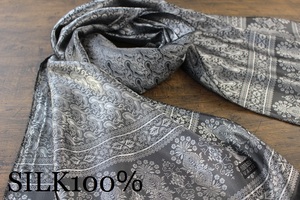 新品【シルク100% SILK】ペイズリー柄 メタリックグレー GRAY 大判 ストール/スカーフ