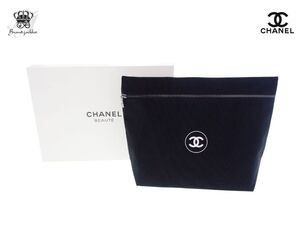 シャネル ノベルティ セカンドバッグ 大型ポーチ 2022 正面ファスナー マチ付き コットン ブラック CHANEL BEAUTE【New 新品】