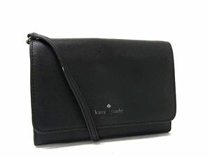 1円■美品■ kate spade ケイトスペード WLR00455 レザー クロスボディ ショルダーバッグ ショルダーウォレット 長財布 ブラック系 FK0639